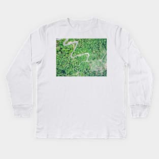 Aerial view of curvy mountain road through a jungle Kids Long Sleeve T-Shirt